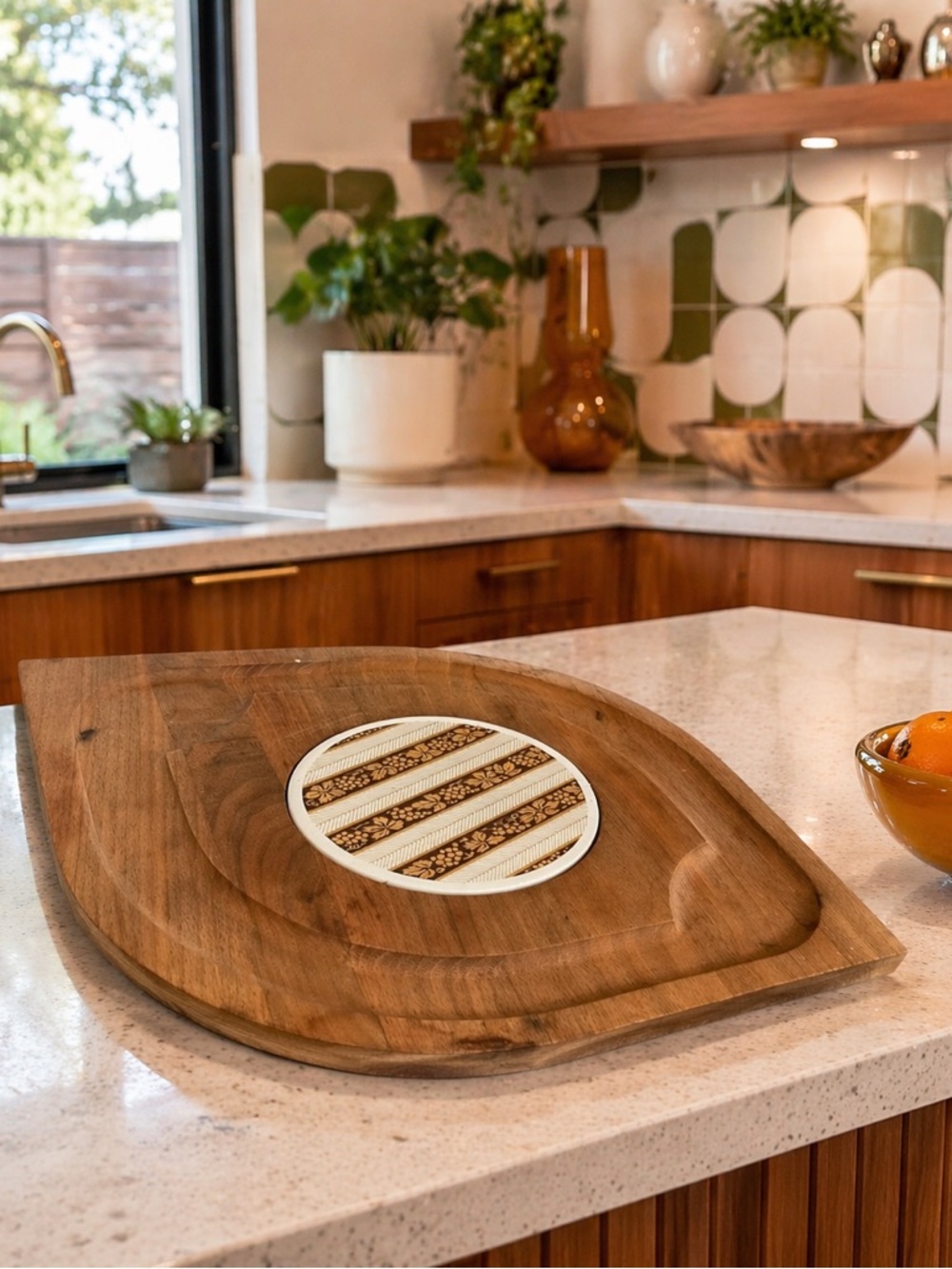 Wooden Serving Tray with Decorative Inlay